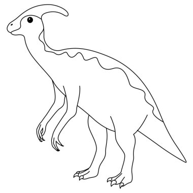 Parasaurolophus boyama sayfası. Beyaz arka planda izole edilmiş şirin düz dinozor.