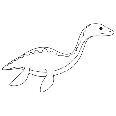 Plesiosaurus boyama sayfası. Beyaz arka planda izole edilmiş şirin düz dinozor.