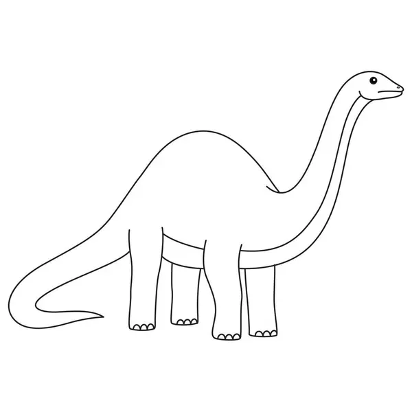 Розмальовка Бронтозавр Милий Плоский Динозавр Ізольований Білому Тлі — стоковий вектор