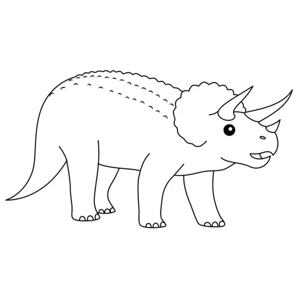 Pagina Colorare Triceratops Carino Dinosauro Piatto Isolato Sfondo Bianco — Vettoriale Stock