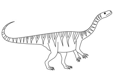Plateosaurus boyama sayfası. Beyaz arka planda izole edilmiş şirin düz dinozor.
