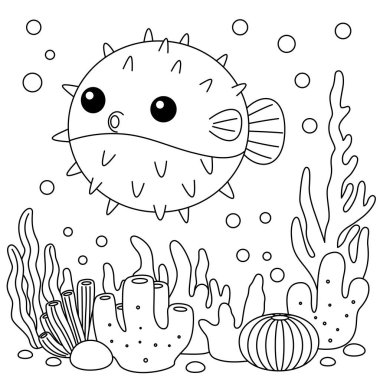 Pufferfish coloring page for kids clipart