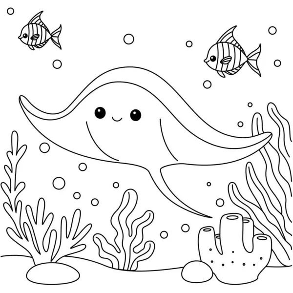 stock vector Stingray is swimming undersea coloring page 