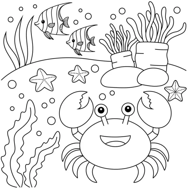 Stock vector Cute Kawaii Crab Cartoon Character Coloring Page Vector Illustration 