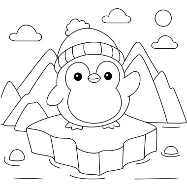 Şirin Kawaii Penguen Çizgi Film Karakteri Renklendirme Sayfa Vektörü İllüstrasyonu