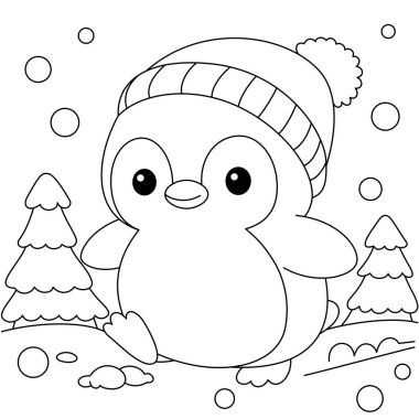 Cute Kawaii Penguin Cartoon Character Coloring Page Vector Illustration clipart