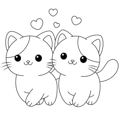 Şirin kawaii kedileri çizgi film karakteri boyama sayfası illüstrasyonu