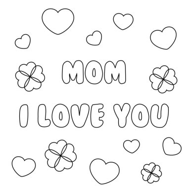 Mothers day with hearts colouring page for kids clipart