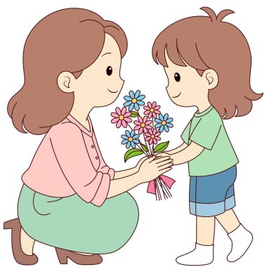 Anneler Günü Çocuğu Anne İllüzyonu İçin Çiçek Veriyor