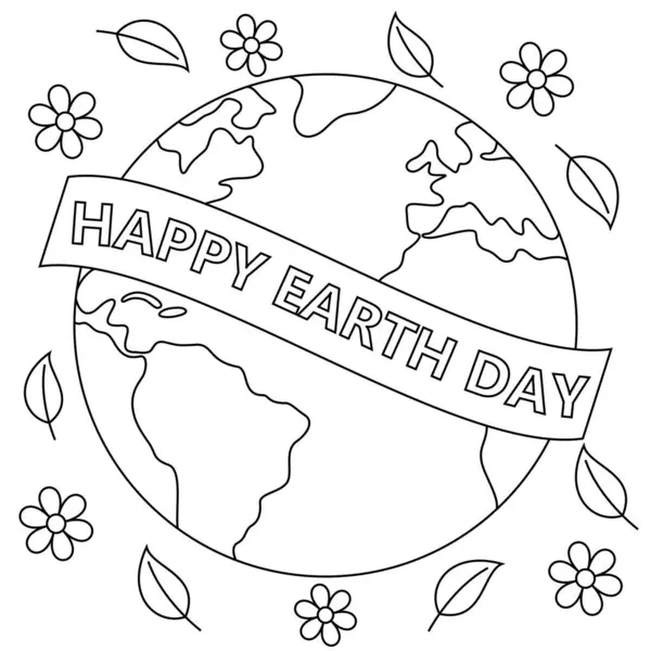 stock vector Cute Happy Earth Day coloring page, vector printable worksheets for preschool. 