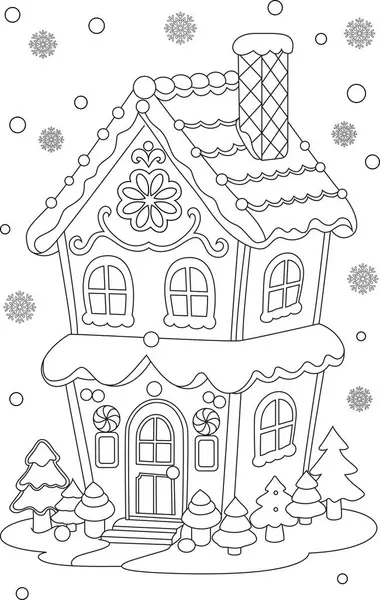Boyama sayfası, Noel kurabiyesi evi, Noel boyama sayfası.