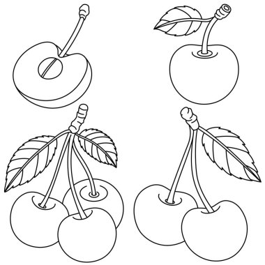 Çocuklar için Kiraz İzole Vektör Resimleri Renklendirme Sayfası