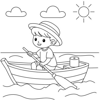 Şirin kawaii Çocuk Kayak Yazı çizgi film karakteri boyama sayfası illüstrasyonu