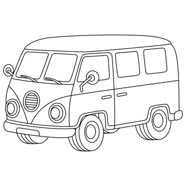 Şirin Yaz Minibüsü çocuklar için izole edilmiş boyama sayfası, okul öncesi için vektör yazdırılabilir çalışma kağıtları. 