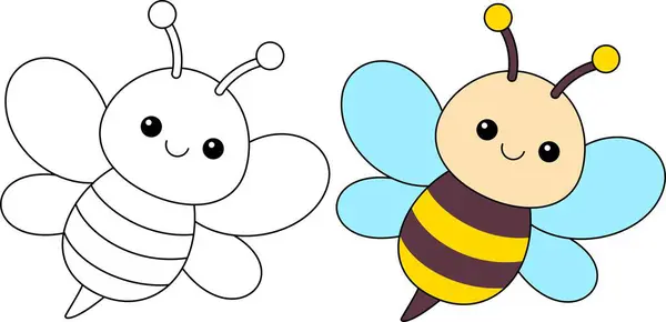Şirin kawaii çizgi film karakteri arı boyama sayfası, anaokulu için vektör yazdırılabilir çalışma kağıtları.