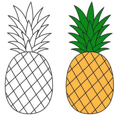 Ananas boyama sayfası çizimi. Çocuklar için yaz boyama sayfası