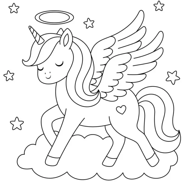 Cute Kawaii Unicorn Sleeping Coloring Page Kids Animal Outline Doodle ...