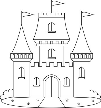 Çocuklar için şirin şato taslak boyama sayfası