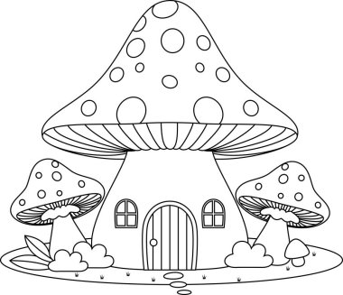 Çocuklar için şirin mantar evi ana hatları boyama sayfası