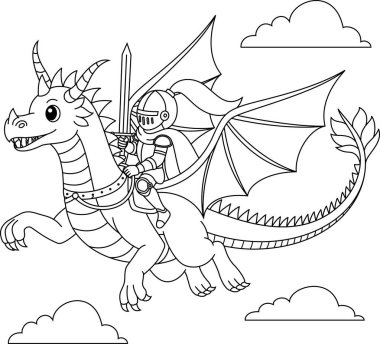 Cesur şövalye ejderha çizgisi boyama sayfasında 