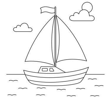 Yelkenli şirin ve komik özet boyama sayfası