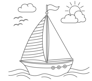 Yelkenli şirin ve komik özet boyama sayfası