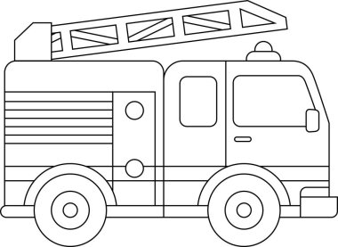 İtfaiye aracı, ulaşım, araç, çocuklar için özet boyama sayfası
