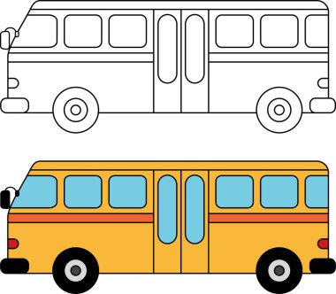 Çocuklar için otobüs, ulaşım, araç, özet boyama sayfası 