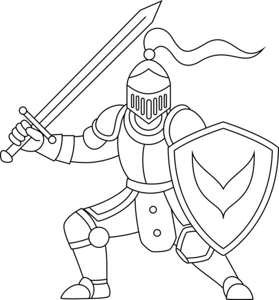 Brave knight in armor holding a sword outline coloring page 