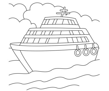 Gezi gemisi, ulaşım, araç, çocuklar için özet renk sayfası 