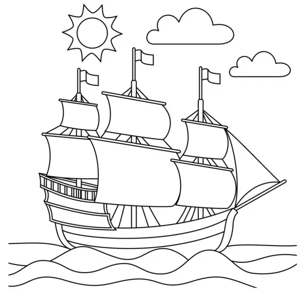 stock vector Thanksgiving Pilgrim Boat Outline Coloring Page