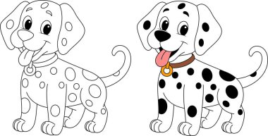 Beyaz Arkaplan Dış Hattı Renk Sayfasında İzole Edilmiş Şirin Bebek Dalmaçyalı Köpek