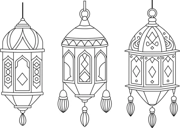 stock vector Set of Ramadan Lantern Outine Coloring Page