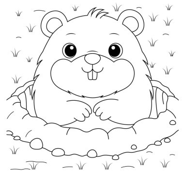 Tatlı Dağ Sıçanı kafasını mağara çizgisi boyama sayfasından çıkarmış.