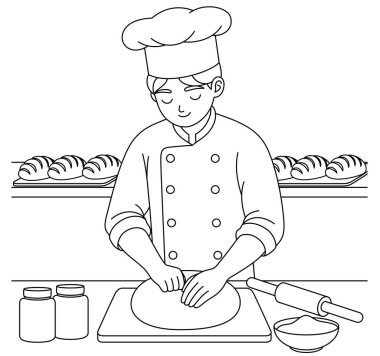 Baker Ekmek Hattı Renklendirme Sayfası yapıyor. İşçi Bayramı Klip Sanatı
