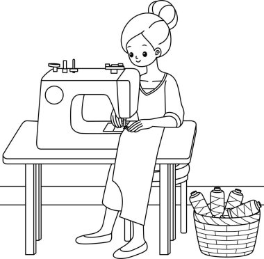 Terzi Dikiş Tişörtü Taslak Renk Sayfası. İşçi Bayramı Klip Sanatı