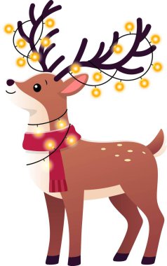 Boynuzlarından sarkan Noel Işıklı Ren Geyiği Klip Sanatı. Noel ve Kış Resimleri