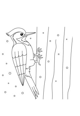 Woodpecker Outline Coloring Page. Christmas and Winter Animal Illustration  clipart