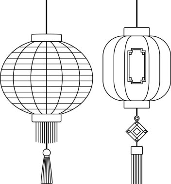 Fenerler boyama sayfasını özetliyor. Çin çocuklar için yeni yıl renklendirme sayfası