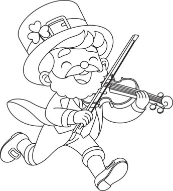 St. Patricks Günü Leprikon Çocuklar için Müzikal Enstrüman Boyama Sayfası Çalıyor