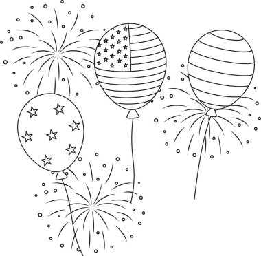 Çocuklar için Amerikan bayrak balonları boyama sayfası