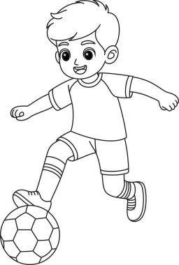 Çocuklar için futbol boyama sayfası oynayan çocuk