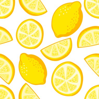 Elle çizilmiş dilimler ve kusursuz bir limon deseni. Limon vektör resimli arkaplan deseni. Limonsuz Desen Arkaplan