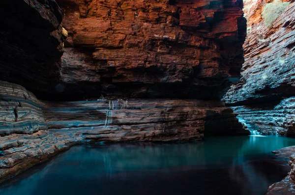 Hala kırmızı bir kanyonda mavi havuzlar