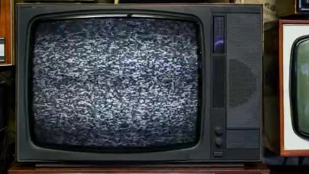 Stará Retro Televize Šedou Interferenční Obrazovkou Statický Hluk Retro Obrazovky — Stock video