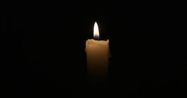 Candle Burns Soft Yellow Flame Isolated Candle Burning Dark Background — Video Stock