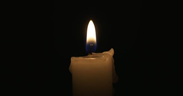 Candle Burns Soft Yellow Flame Isolated Candle Burning Dark Background — 비디오