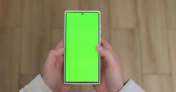 Woman Green Screen Chroma Key Smartphone Scrolling Social Media Online — Stock Video