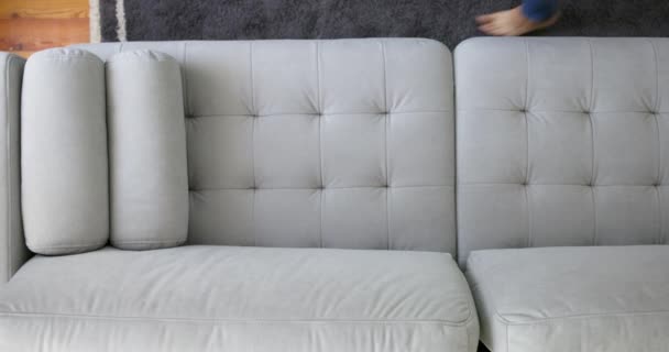 Heureuse Femme Positive Allongée Sur Canapé Confortable Tout Relaxant Sur — Video