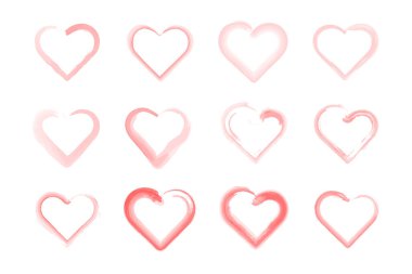 Fırçayla boyanmış suluboya kalpler. Kalpler suluboya fırçalarla boyanır. El çizimi vektör illüstrasyonu.